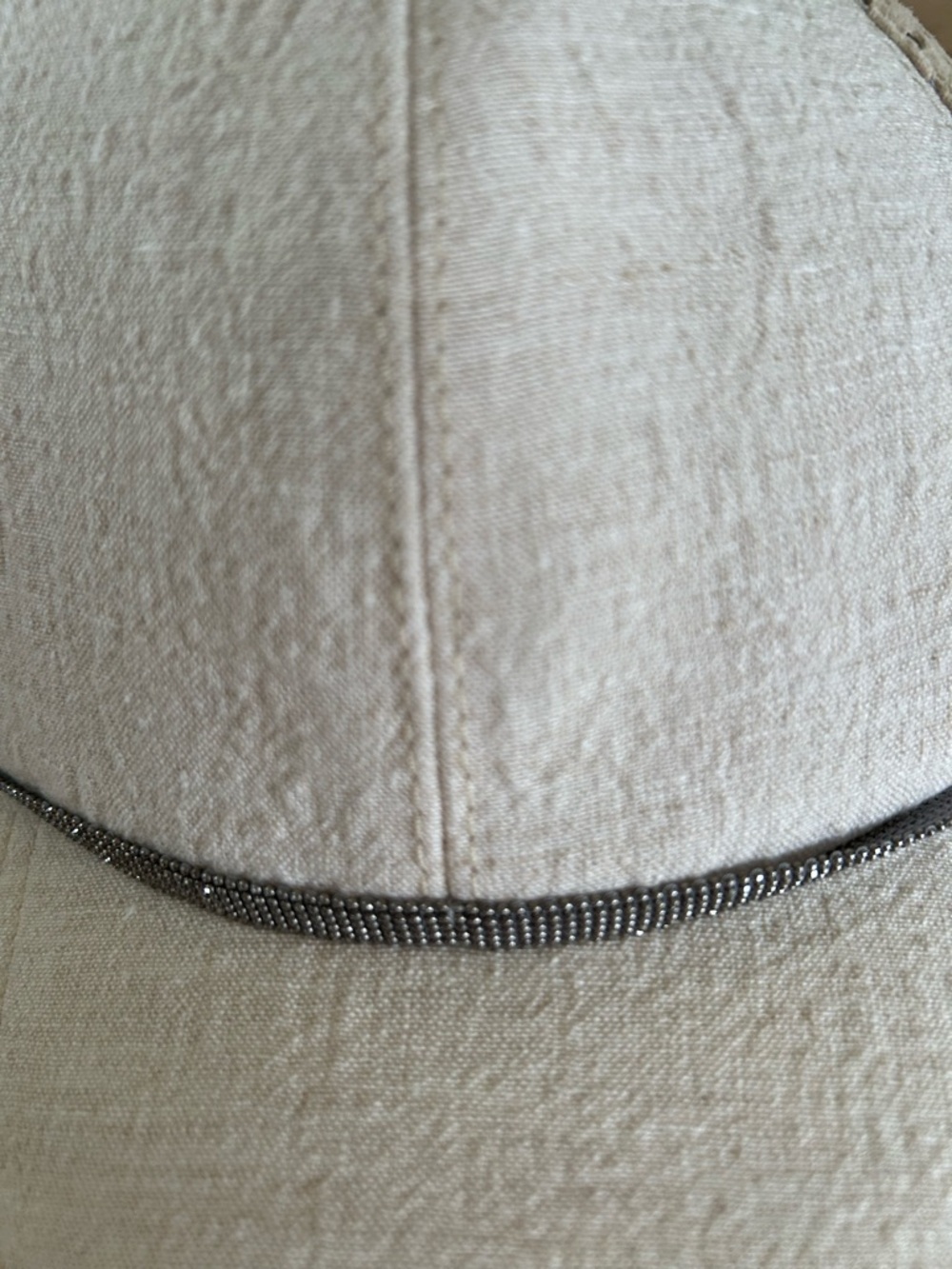 Brunello Cucinelli Gray Tan Perforated Panel Baseball Cap with monili beading - Picture 6 of 6